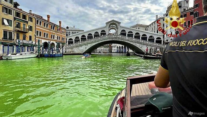 Venice police investigate bright green liquid in Grand Canal