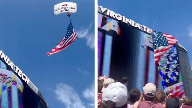 美国跳伞员撞计分板 悬空45分钟后获救