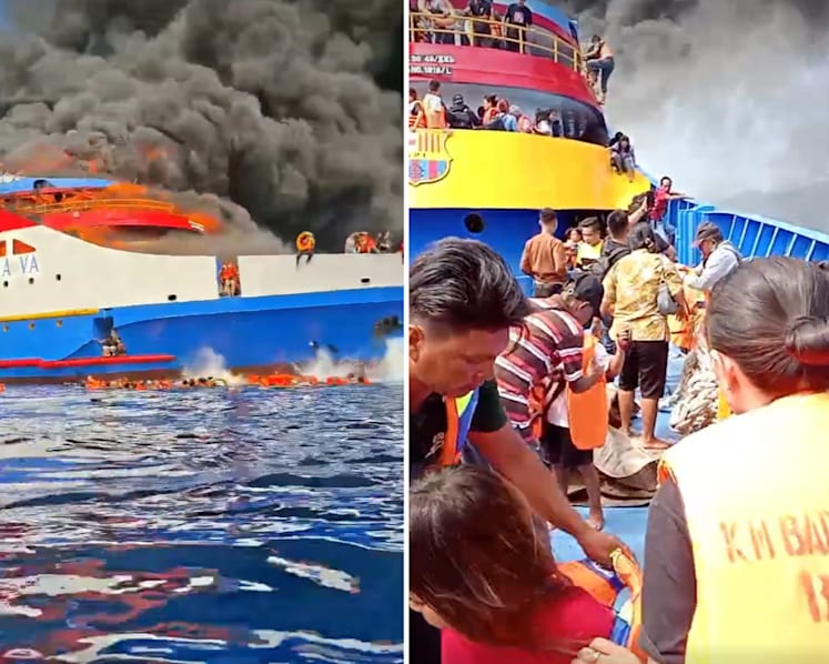 5 dead after ferry catches fire off Indonesia’s Sulawesi island; passengers jump for safety
