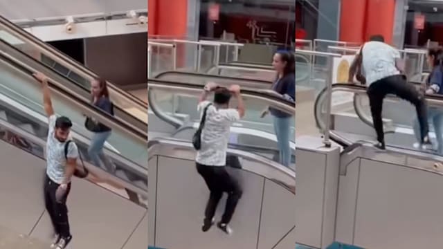 另类搭电动扶梯耍帅？印度男危险举动惹议