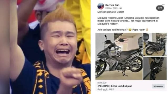 卖摩托泪洒卡塔尔球场爆红 马国球迷商家赠送崭新摩托车