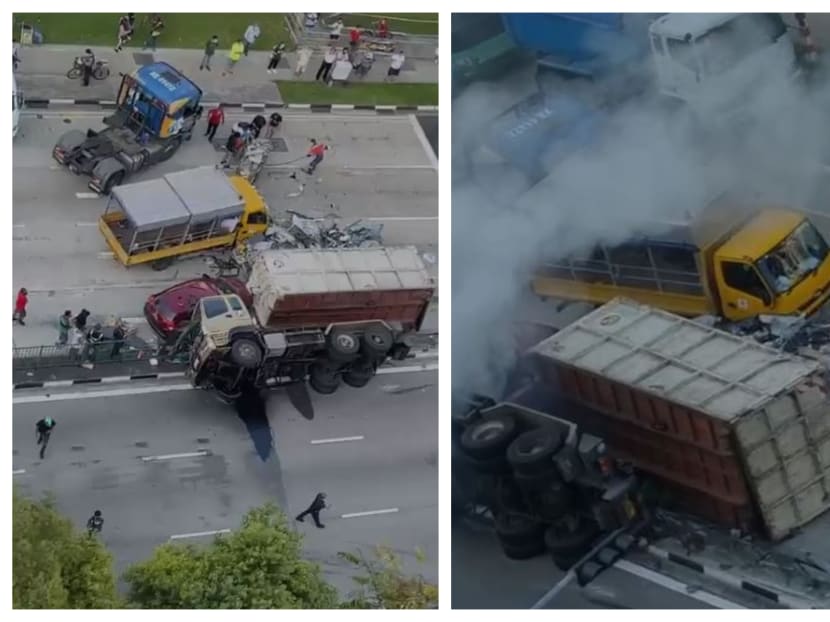 Rescue workers at an accident in the Jurong area found a man trapped in his seat and had to free him using a hydraulic rescue equipment.

