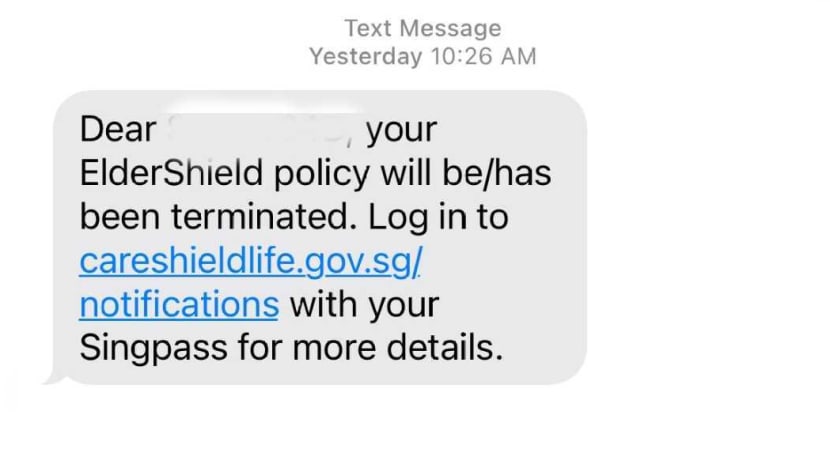 SMS about termination of members' ElderShield policy is legitimate, says CPF