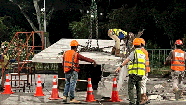 武吉知马路上段 巨大水泥结构掉落