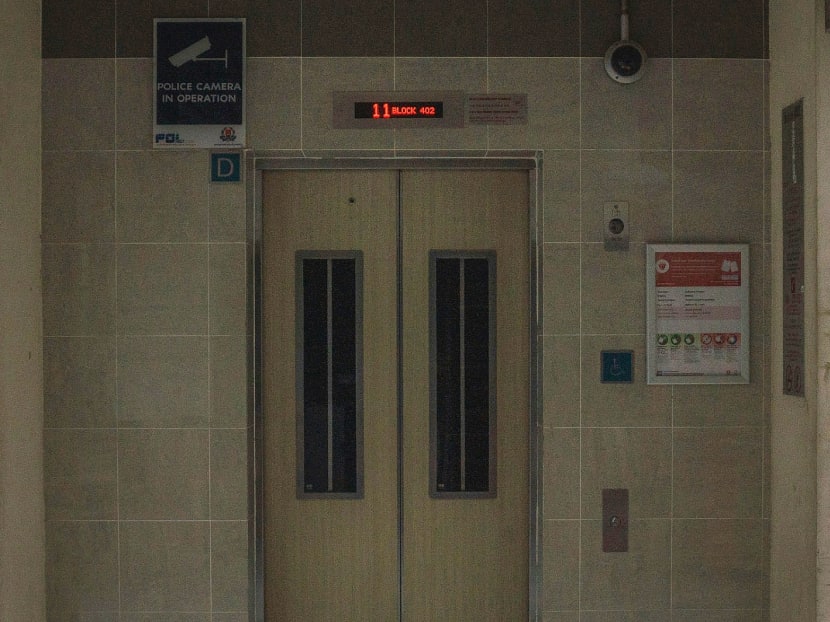 A stock photo of a lift at a housing block in Singapore.