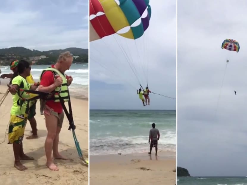 Roger John Hussey, an Australian businessman, died after plunging 70 meters into shallow water while parasailing off the island of Phuket. Photo: Youtube screencap via Budsabong Thongsangka
