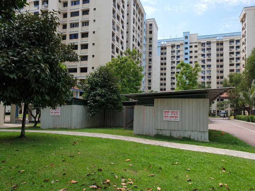 A construction site store near Block 787C in Woodlands Crescent. Some residents are worried that construction activity provides breeding grounds for the Aedes aegypti mosquito that transmits dengue.