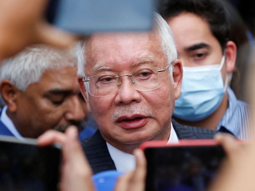 Former Malaysian Prime Minister Najib Razak speaks to journalists outside the Federal Court during a court break, in Putrajaya, Malaysia on Aug 23, 2022. Former Malaysian Prime Minister Najib Razak speaks to journalists outside the Federal Court during a court break, in Putrajaya, Malaysia on Aug 23, 2022.