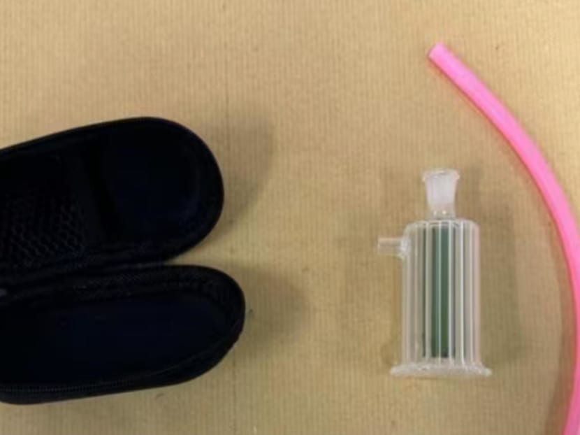 Drug-smoking apparatus, and the black pouch for the apparatus, recovered from one of the 13-year-old girl arrested on Feb 6, 2024. Drug-smoking apparatus, and the black pouch for the apparatus, recovered from one of the 13-year-old girl arrested on Feb 6, 2024.