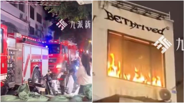 中国商店窗挂火焰LED屏太逼真 惊动消防到场