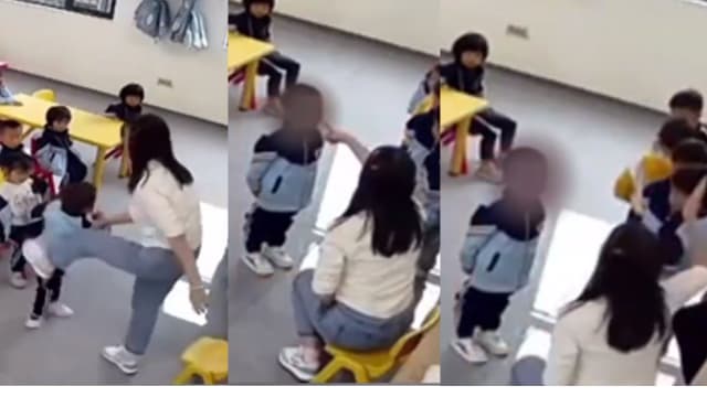 中国幼教老师对学生拳脚相向 又是扇巴掌又是脚踹