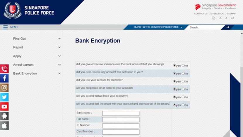 Police releases advisory on fake Singapore Police website