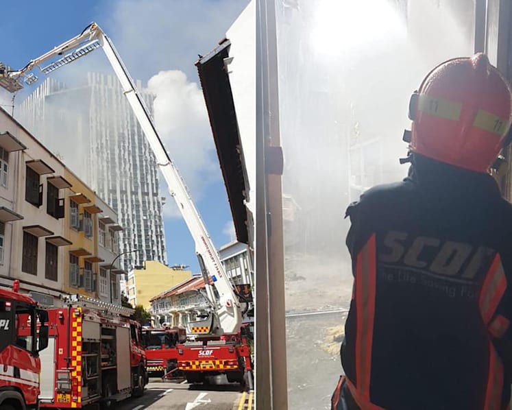 2 firefighters taken to hospital after battling fire at shophouse near Outram Park MRT Station