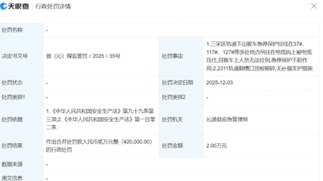 山西涉事煤矿实行三班倒作业 曾两度因安全问题受罚