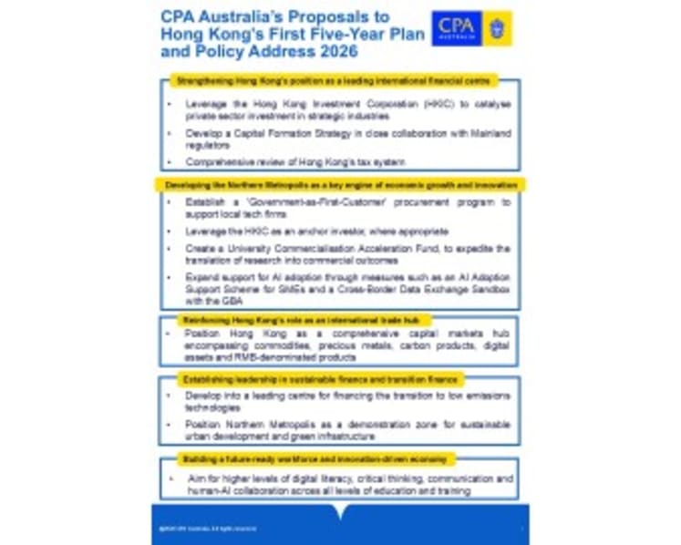 CPA Australia outlines recommendations for Hong Kong’s First Five-Year Plan and 2026 Policy Address