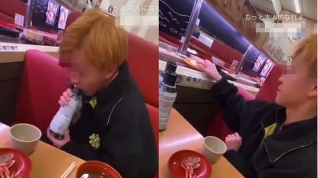 狂舔酱油瓶 口水擦寿司  日少年恶搞寿司店惹祸