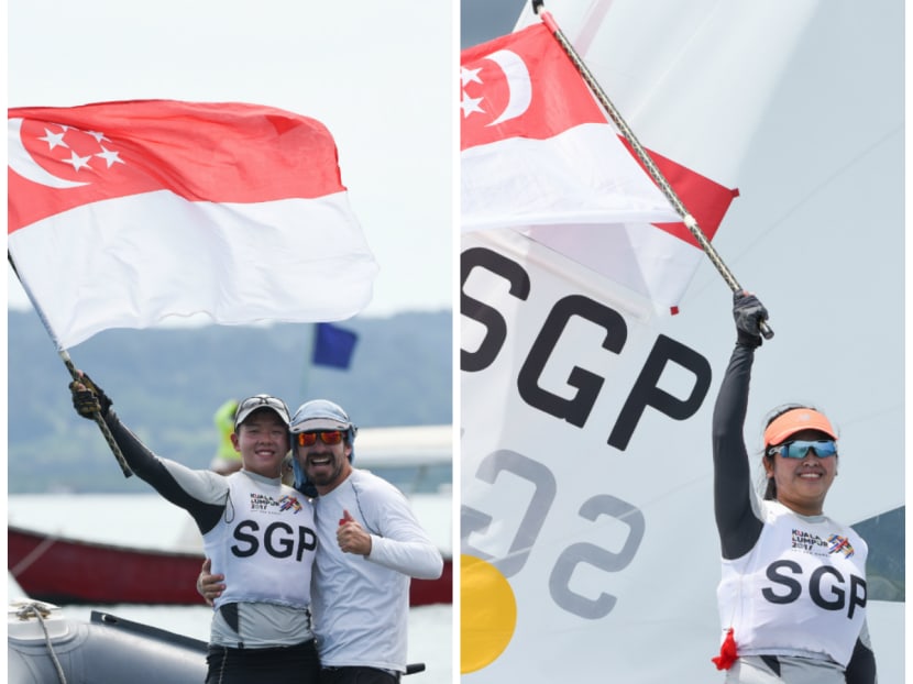 Ryan Lo and Jillian Lee celebrating their wins. Photo: Sport Singapore