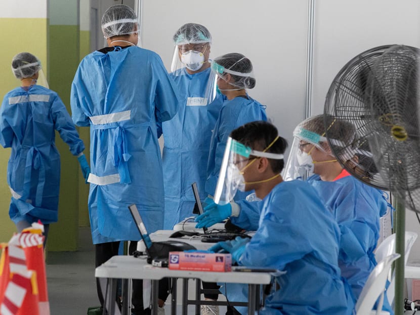 A Covid-19 testing site at a public housing block in Singapore.