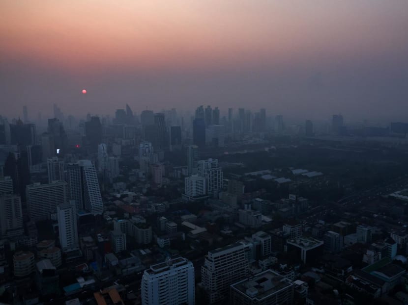 A view of the city amid air pollution during sunrise in Bangkok, Thailand on Feb 15, 2024. A view of the city amid air pollution during sunrise in Bangkok, Thailand on Feb 15, 2024.