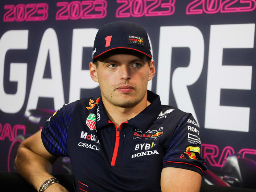 Red Bull's F1 driver Max Verstappen at a press conference in Singapore on Sept 14, 2023. Red Bull's F1 driver Max Verstappen at a press conference in Singapore on Sept 14, 2023.