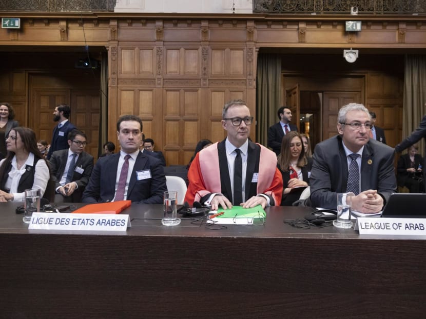 Representatives of the League of Arab Nations attend the hearings at the International Court of Justice (ICJ) in The Hague, the Netherlands, continuing to address the legal consequences of Israeli actions in the Palestinian territory, on Feb 26, 2024. 