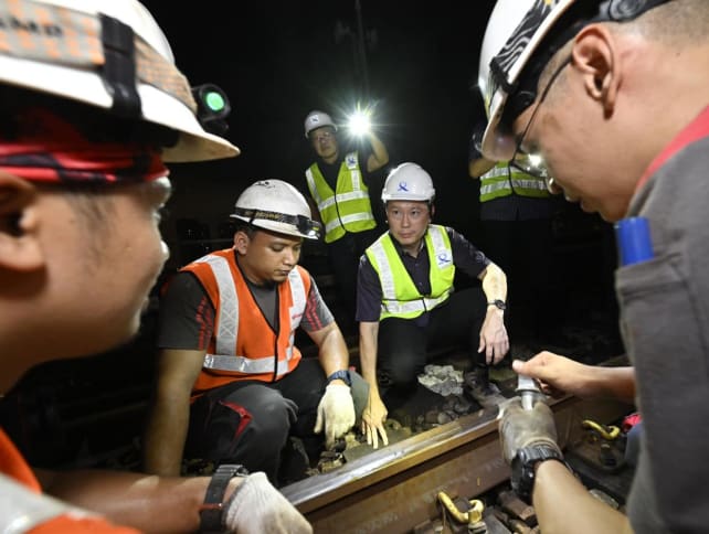 Transport Minister Chee Hong Tat visits Ulu Pandan depot, where engineers and technicians are working to conduct repairs and checks on the damaged tracks and equipment.