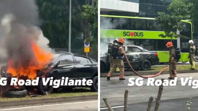 疑撞树后起火 轿车司机送院