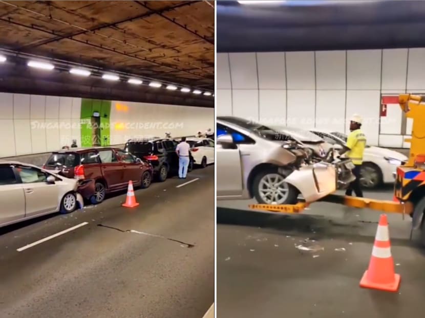 Screengrab from a video on Facebook showing the scene of the collision and the damage sustained by one of the vehicles (right) involved. Screengrab from a video on Facebook showing the scene of the collision and the damage sustained by one of the vehicles (right) involved.