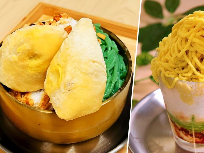 Mao Shan Wang ‘spaghetti’ served with chendol at new durian cafe in Chinatown Mao Shan Wang ‘spaghetti’ served with chendol at new durian cafe in Chinatown