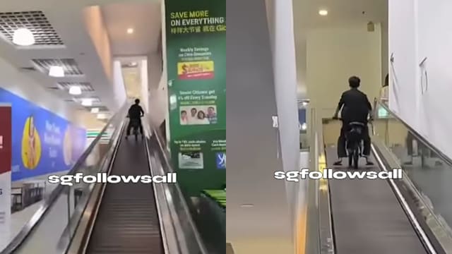 一男子在电动步道上骑电动脚踏车 危险行为引发热议