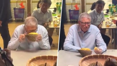 Bill Gates Seen Hesitantly Trying Durian At Newton Food Centre