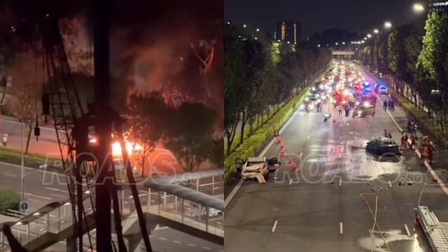 德士快速公路上起火燃烧 64岁德士司机正协助调查