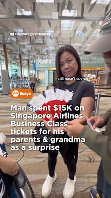 In the heartwarming surprise, his parents and grandmother didn't realise they were flying Singapore Airlines Business Class to New Zealand until they had checked in for the flight #8dayssg #8dayssgtrending #singaporeairlines #businessclass #surprise 