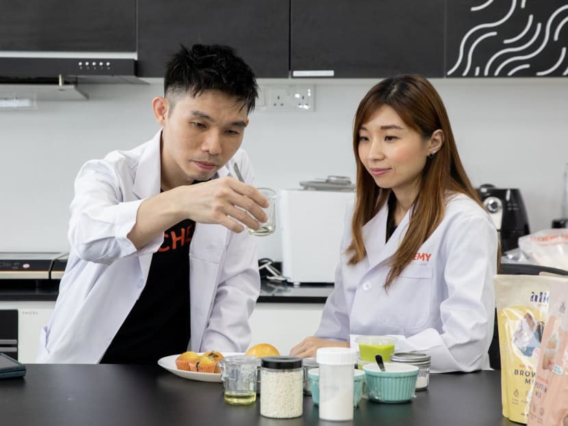 Alchemy Foodtech's co-founders Alan Phua and Verleen Goh in the company's food application laboratory.