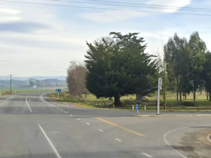 A general view of the intersection of State Highway 79 and Te Moana Road near the town of Geraldine on New Zealand's South Island. A general view of the intersection of State Highway 79 and Te Moana Road near the town of Geraldine on New Zealand's South Island.