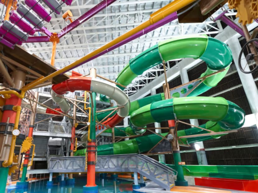 A view of the three-storey indoor water adventure centre.