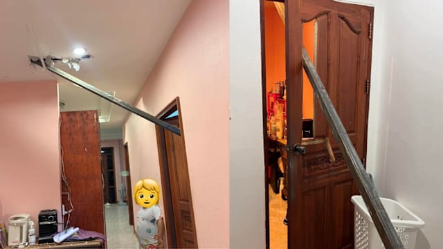 泰国工地钢条坠落击穿民宅 屋主惊呼险酿悲剧