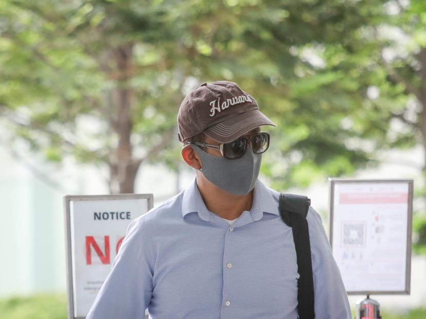 Cecil Goh Chin Chye outside the State Courts on Aug 12, 2021.