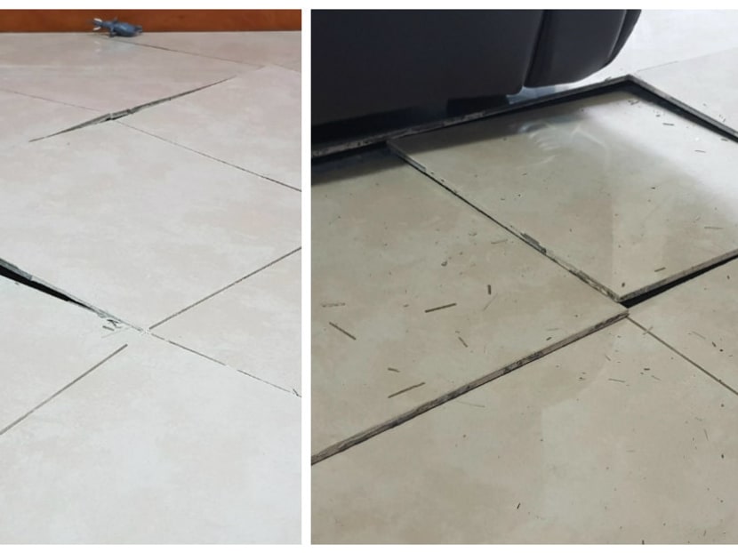 Woodlands Drive 75 resident Muhammad Hafiz Abdul Wahid, 35, heard a “cracking sound” when his family was having lunch in the living room. Photos: Muhammad Hafiz Abdul Wahid