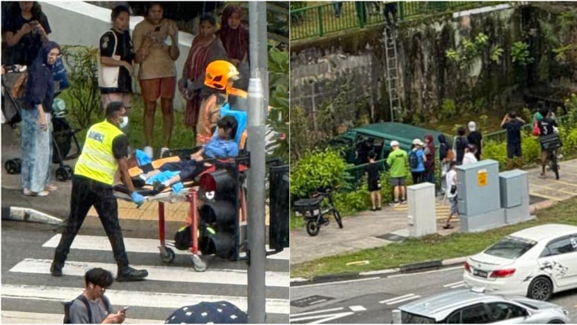 Teenager and 2 other people taken to hospital after accident in Bukit Panjang lands van in large drain