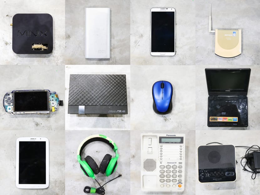 Laptops and cables are among the most common items found in the 20 recycling bins that have been placed in the outlets of electronic goods stores Harvey Norman, Gain City, Courts and Best Denki. Other items are modems, mobile phones and computers.