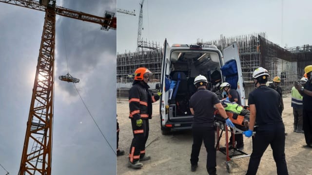 操作员疑中风困工地起重机 民防部队40米高空救人