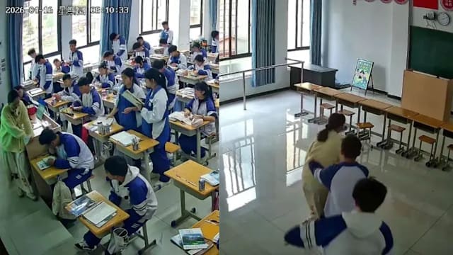 中国老师上课突晕眩 学生紧跟身后接住她