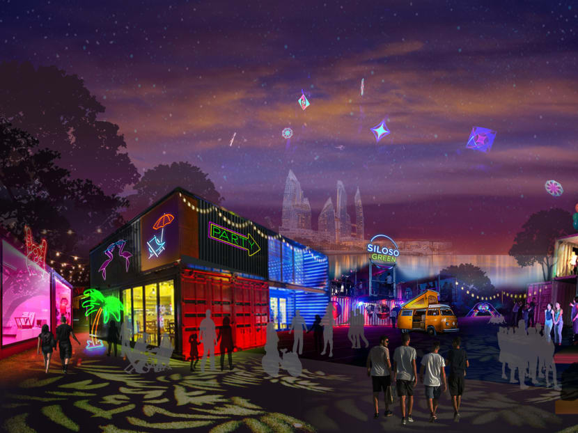 An artist's impression of the upcoming Siloso Green, a container park that will feature eateries, food trucks, shops and spaces for live music and events. It is slated to open at the end of the year and will complement a beach bar and three hotels, which will also open on Sentosa this year. An artist's impression of the upcoming Siloso Green, a container park that will feature eateries, food trucks, shops and spaces for live music and events. It is slated to open at the end of the year and will complement a beach bar and three hotels, which will also open on Sentosa this year.