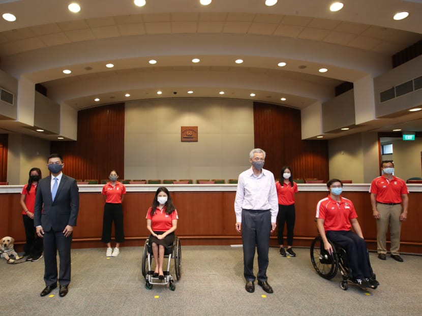 Prime Minister Lee Hsien Loong meets with Team Singapore Olympians and Paralympians in Parliament House on Oct 5, 2021. Prime Minister Lee Hsien Loong meets with Team Singapore Olympians and Paralympians in Parliament House on Oct 5, 2021.