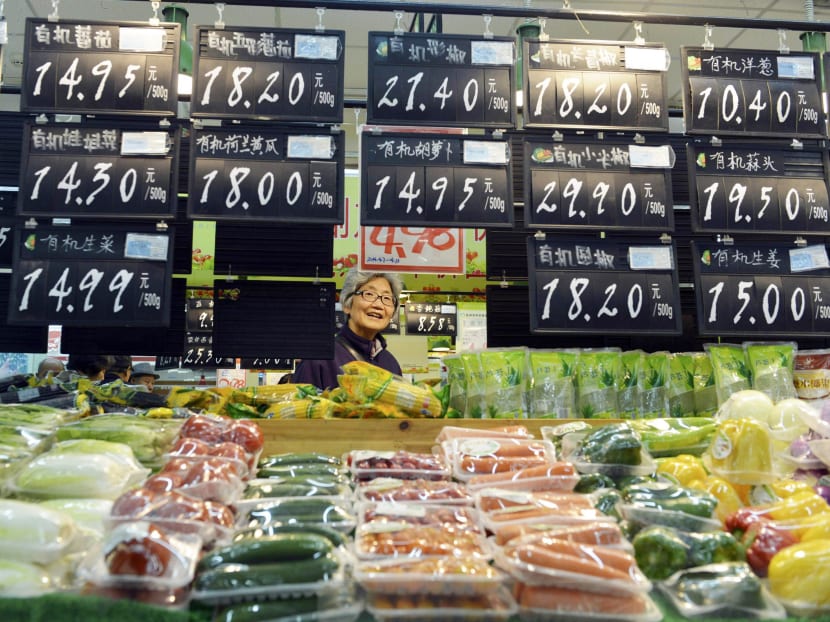 Food prices last month rose 2.3 per cent from a year earlier, the NBS said, after a 4.1 per cent gain in March. REUTERS