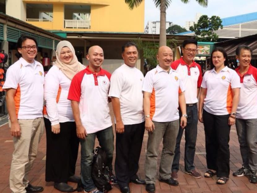 DPP and SPP members on a joint walkabout in Toa Payoh today (Aug 23). Photo: Gayathiri Chandramohan/Channel NewsAsia