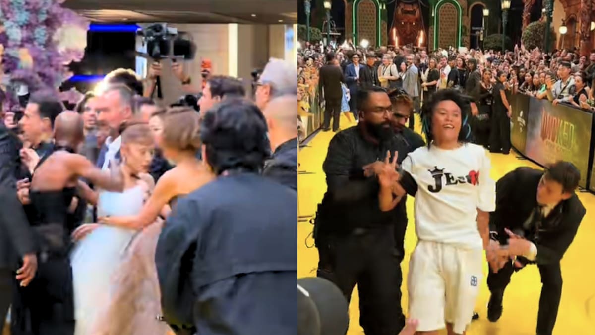 Fan jumps barricade, rushes at Wicked star Ariana Grande during movie premiere in Singapore