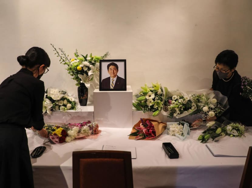 A condolence book-signing service is being held on July 12 and 13, 2022 at the Japan Creative Centre along Nassim Road for the late former Japanese prime minister Shinzo Abe. A condolence book-signing service is being held on July 12 and 13, 2022 at the Japan Creative Centre along Nassim Road for the late former Japanese prime minister Shinzo Abe.
