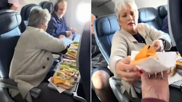 71岁母亲把机舱当厨房 为家人制作三明治